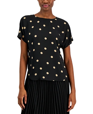 Anne Klein Petite Boat-Neck Short-Sleeve Blouse