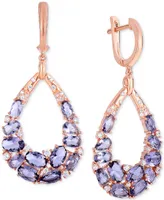 Purple & White Cubic Zirconia Teardrop Drop Earrings in 14k Rose Gold-Plated Sterling Silver