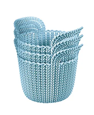 Keter 231981 Knit Round X-Small 3-Piece Basket Set, Extra, Misty Blue