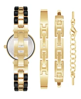 Anne Klein Women's Gold-Tone Alloy Bracelet with Enamel and Crystal Accents Fashion Watch 34mm Set 4 Pieces