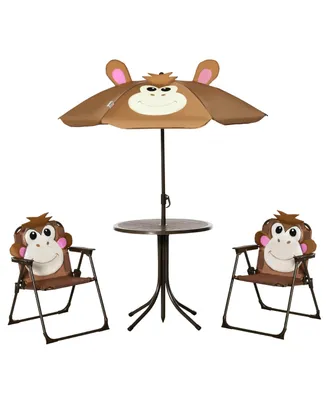 Outsunny Kids Folding Picnic Table and Chair Set, W/ Adjustable Umbrella