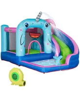 Narwhal 5-in-1 Large Inflatable Bounce House, Inflatable Water Slide