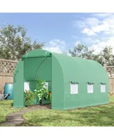 Outsunny Walk-in Tunnel Green House w/ Roll-Up Front Entrance & 6 Side Windows