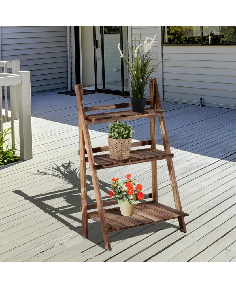 3 Tier Ladder-style Wooden Flower Plant Stand Outdoor Garden Shelf