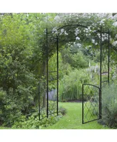 Outsunny 85" x 19" Metal Garden Arch & Gate with Scrollwork for Climbing Vine