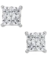 Diamond Seamless Cluster Princess Stud Earrings (2 ct. t.w.) in 14k White Gold