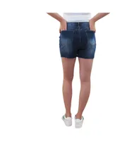 Indigo Poppy Maternity Med Wash Destructed Raw Hem Shorts with Belly Band