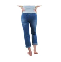 Indigo Poppy Maternity Cuffed Destructed Straight Leg Jean