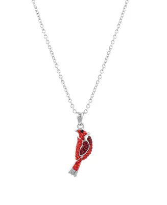 Macy's Red and White Crystal Cardinal Necklace (27/50 ct. t.w.) in Fine Silver Plated Brass