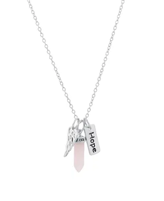 Macy's Rose Quartz Stone Charm Necklace in Fine Silver Plated Brass