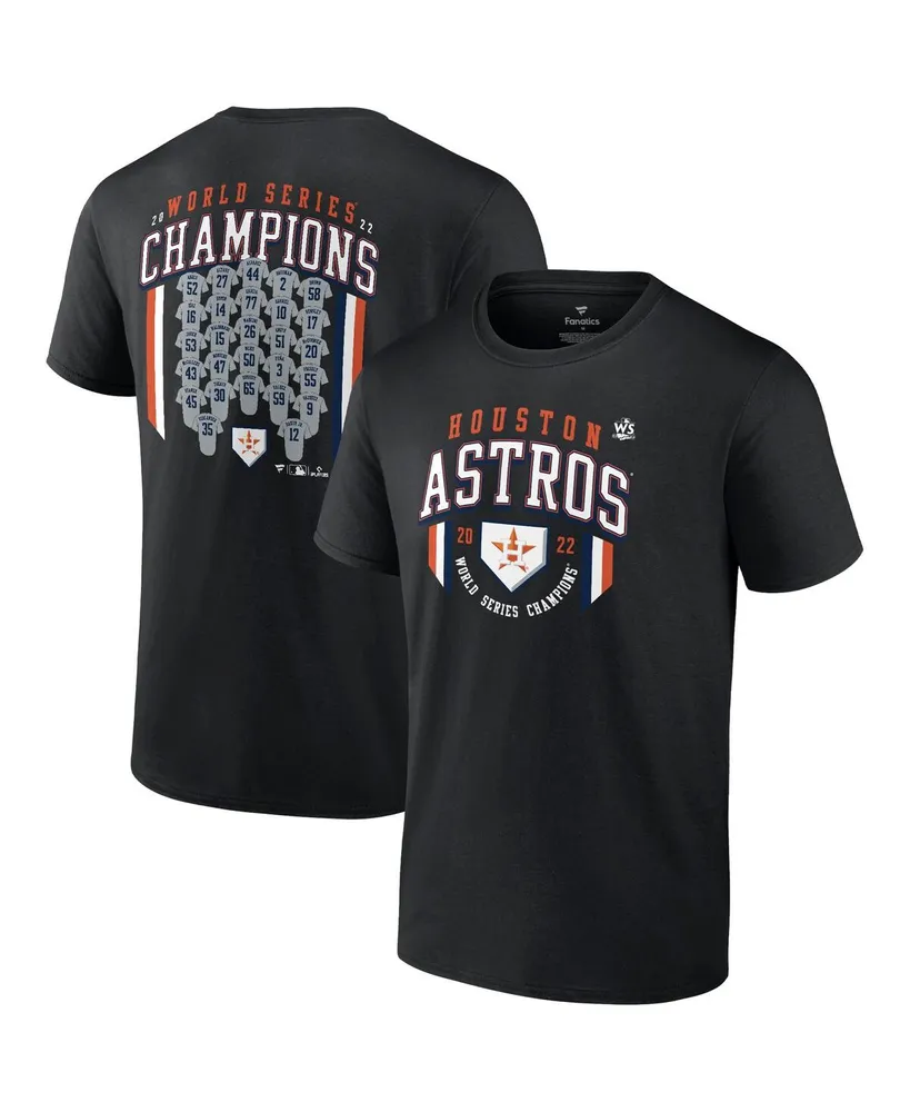 Men's Fanatics Branded Black Houston Astros 2022 World Series Champions Roster Jersey T-Shirt