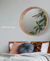 Round Natural Wood Frame Bathroom Vanity Wall Mirror, 30" D