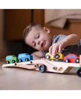 Melissa & Doug Car Carrier Truck and Cars Wooden Toy Set With 1 Truck and 4 Cars