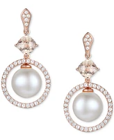 Cultured Freshwater Pearl (6-1/2mm), Morganite (5/8 ct. t.w.) & Diamond (1/3 ct. t.w.) Circle Drop Earrings in 10k Rose Gold