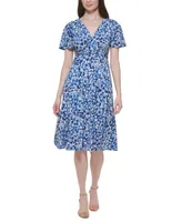 Jessica Howard Petite Printed V-Neck Twist-Front Dress