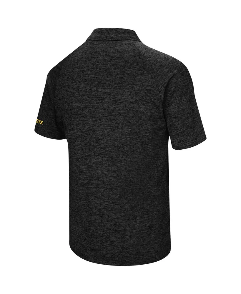 Men's Colosseum Heathered Black Wyoming Cowboys Primary Logo Down Swing Raglan Polo Shirt