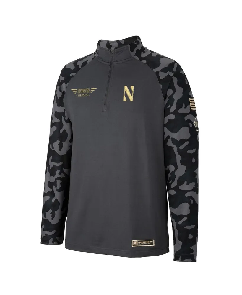 Men's Colosseum Charcoal Northwestern Wildcats Oht Military-Inspired Appreciation Long Range Raglan Quarter-Zip Jacket