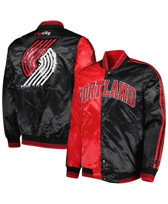 Men's Starter Red, Black Portland Trail Blazers Fast Break Satin Full-Snap Jacket