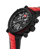 Ducati Corse Men's Partenza Collection Chronograph Timepiece Black Silicon with Red Leather Strap Watch, 49mm