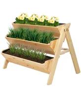 47" x 27" x 32" 3-Tier Wood Raised Garden Bed with Clapboard for Tools