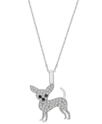 Wrapped White Diamond (1/5 ct. t.w.) & Black Diamond Accent Chihuahua Pendant Necklace in 10k White Gold, 16" + 2" extender, Created for Macy's