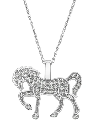 Wrapped Diamond Horse Pendant Necklace (1/4 ct. t.w.) in 10k White Gold, 18" + 2" extender, Created for Macy's