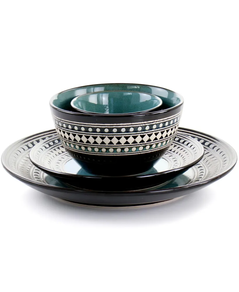 Elama Sage 16 Piece Double Bowl Stoneware Dinnerware Set, Service for 4