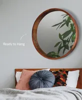 Round Wood Frame Bathroom Vanity Wall Mirror, 30" D