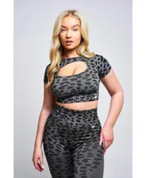 Women's Caneva Leopard Recycled Cut Out Crop Top - Grey