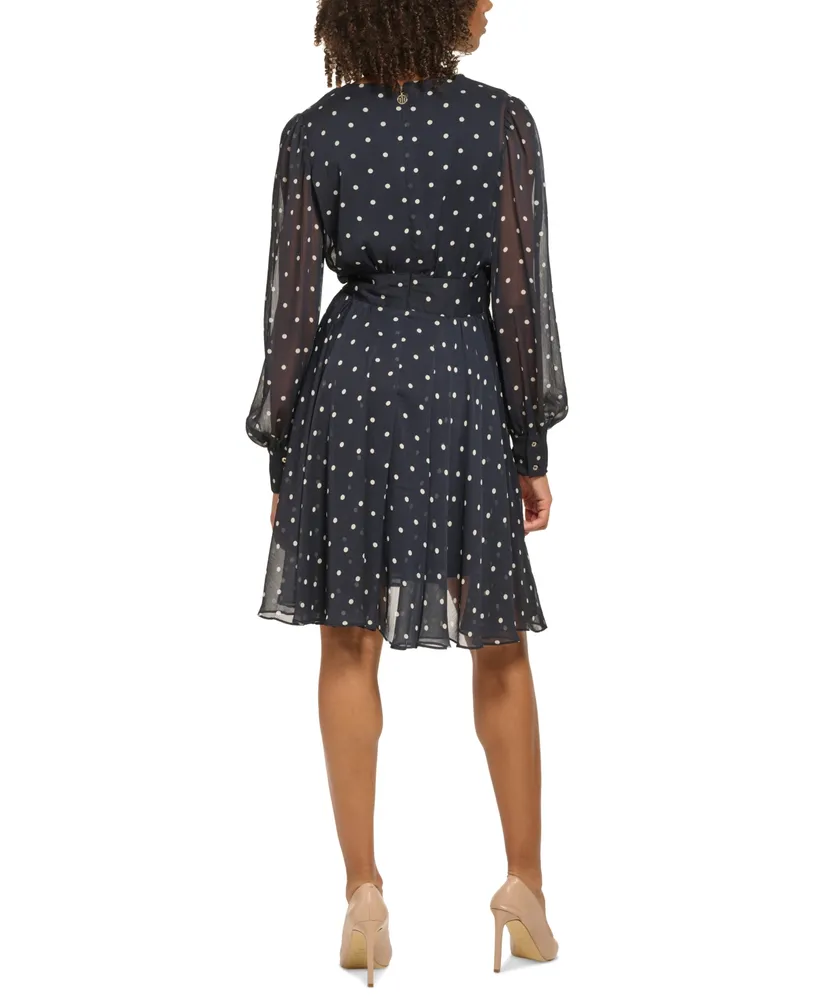 Tommy Hilfiger Petite Polka Dot Chiffon Fit & Flare Dress