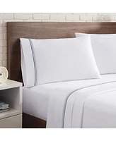Aston and Arden Sateen California King Sheet Set, 1 Flat Sheet, Fitted 2 Pillowcases, 600 Thread Count, Cotton, Pristine White with Fi