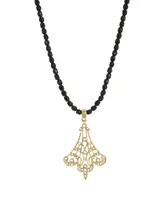 2028 Crystal Filigree Drop Necklace Black Bead Chain