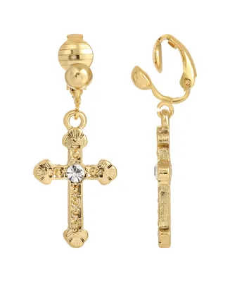 2028 Crystal Accent Cross Clip Earrings 