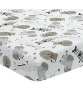 Lambs & Ivy Jungle Safari 100% Cotton White/Gray Elephant/Lion Fitted Crib Sheet