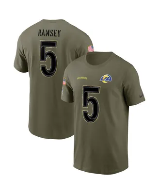 Men's Nike Jalen Ramsey Olive Los Angeles Rams 2022 Salute To Service Name and Number T-shirt