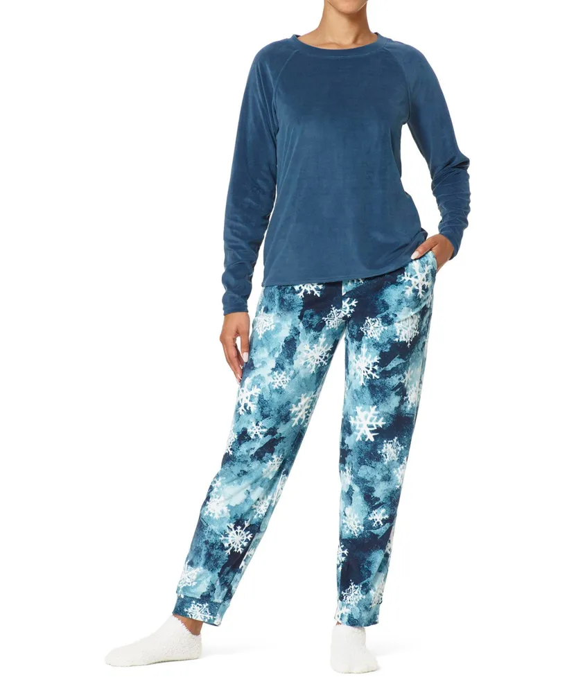 Hue Women's Glacier Flake Fleece Pajama Set, 4 Piece