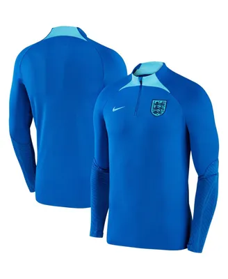 Men's Nike Blue England National Team Strike Drill Performance Raglan Quarter-Zip Long Sleeve Top