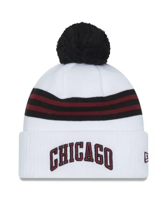 Men's New Era White Chicago Bulls 2022/23 City Edition Official Cuffed Pom Knit Hat