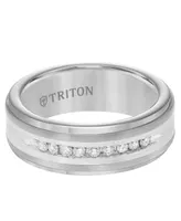 Triton Men's Diamond Satin Finish Comfort Fit Wedding Band (1/4 ct. t.w.) Tungsten Carbide & Sterling Silver