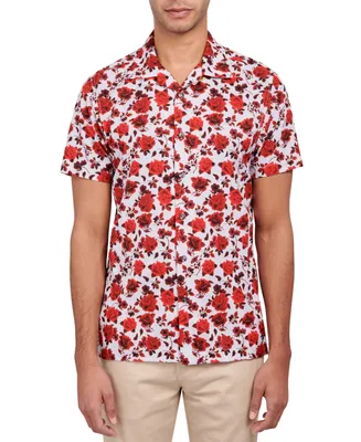 Society of Threads Men's Slim-Fit Non-Iron Performance Stretch Floral-Print Camp Shirt
