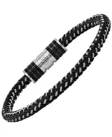 hickey by Hickey Freeman Carbon Fiber Two Tone Stainless Steel and Leather Cord Woven Braided Bracelet