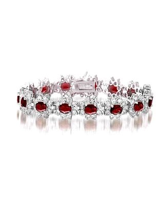 Sterling Silver White Gold Plated with Colored Cubic Zirconia Link Bracelet