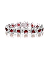 Sterling Silver White Gold Plated with Colored Cubic Zirconia Link Bracelet