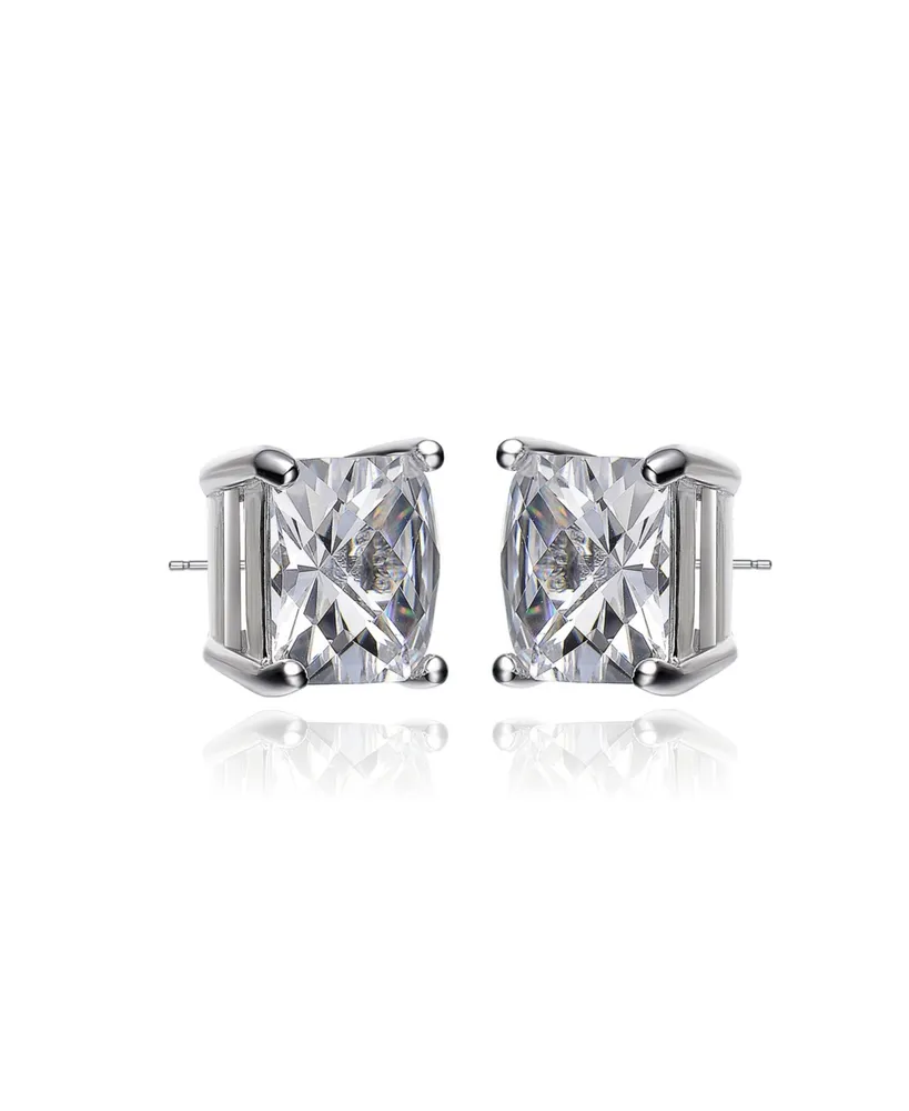 Genevive Sterling Silver Cubic Zirconia Square Studs