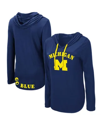 Women's Colosseum Navy Michigan Wolverines My Lover Lightweight Hooded Long Sleeve T-shirt