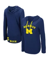 Women's Colosseum Navy Michigan Wolverines My Lover Lightweight Hooded Long Sleeve T-shirt