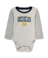 Infant Boys and Girls Wes & Willy Heathered Gray, Navy Michigan Wolverines Jie Long Sleeve Bodysuit Pants Set