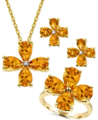 Citrine Diamond Accent Flower Jewelry Collection In 14k Gold Plated Sterling Silver