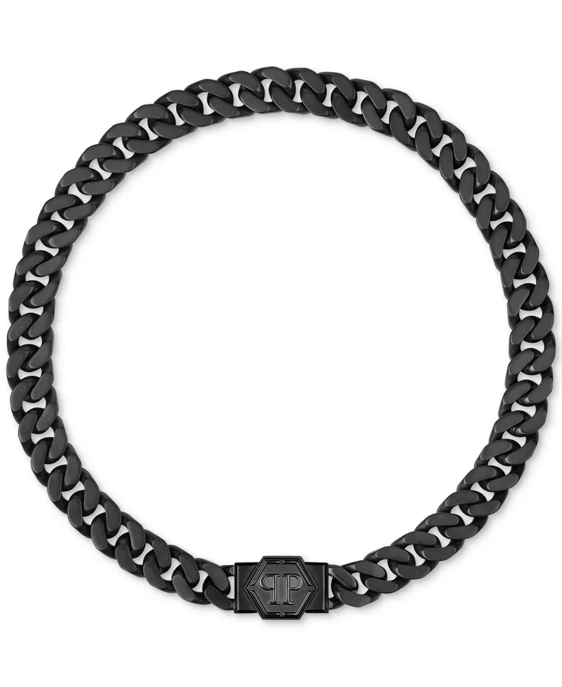 Philipp Plein Gunmetal Ip Stainless Steel Logo Cuban Link Necklace