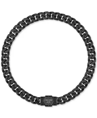 Philipp Plein Gunmetal Ip Stainless Steel Logo Cuban Link Necklace